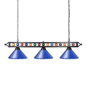 Wellmet Luminária de mesa de bilhar pendurada de 133 cm para sala de jogos, festa de cerveja, design de bola de metal com 3 persianas de lâmpada, adequado para mesas de bilhar de 7 a 9 pés (azul) (Cervejas)