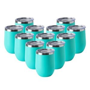 HASLE OUTFITTERS Copo de vinho de 340 ml com tampa sem haste copos de vinho parede dupla canecas de viagem aço inoxidável copo de café para bebidas frias e quentes vinho café coquetéis cerveja, 12oz-light Blue, 12 Pack (Cervejas)