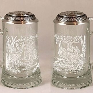 JAMES MEGER GLASS COELHO BRANCO Cauda de cervo, caneca de cerveja de vidro alemão gravado com tampa de estanho, feito na Alemanha (Cervejas)