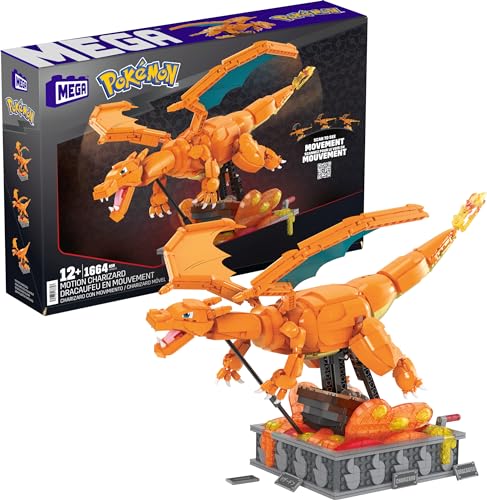 MEGA Pokémon, Blocos de Montar, Charizard Móvel com 1664 peças, Colecionável, Movimento com Manivela, A partir de 12 anos (Brinquedos)