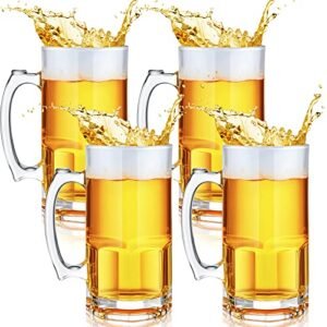 Set of 4 34 oz Extra Large Beer Mugs Large Glass Mugs with Handles Glass German Beer Steins Beer Glasses for Freezer Coffee Drinking Tea Cocktail (Cervejas)