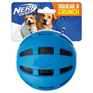 Nerf Dog Brinquedo para cães com bola de borracha Crunch and Squeak, único, médio/grande, azul (Brinquedos)