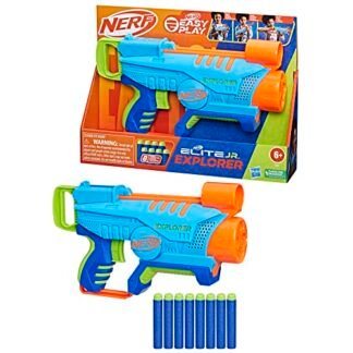Nerf Elite Jr Explorer Lançador Fácil de Brincar, Segurar, Carregar e Lançar, Lança Dardos Azul e Laranja com 8 Dardos Nerf, Brinquedo para Meninos e Meninas a Partir dos 6 Anos (Brinquedos)