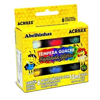 Guache Fantasia Glitter Conjunto com 6 Cores, Acrilex, 020010000, Multicor (Brinquedos)