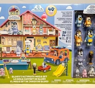 Bluey Novo Mega Conjunto Ultimate 2023 | 40 Peças 4 Conjuntos Em Um Mega Playset | Heeler Family & Friends Completo E Estendido Com 14 Figuras De Personagens (Brinquedos)