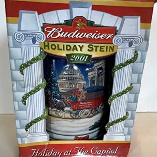 Budweiser Beer Stein 2001 Holiday at the Capital Clydesdale Horses Red Bow Dog No Box (Cervejas)