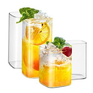 LUXU Copos Quadrados Finos de Vidro Borossilicato, Conjunto de 4, 236 g, para Água, Suco, Cerveja, Bebidas e Coquetéis (Cervejas)