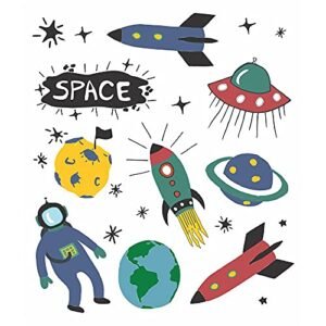 Tatufun - Tatuagem Temporária Infantil - Espaço - Azul, Preto, Branco - Resistente à Água - Desenho Animado (Brinquedos)