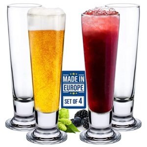 CRYSTALIA Conjunto de copos de cerveja, copo alto com pés, conjunto de bebida de cerveja de cerveja, copos de cerveja sem chumbo, copo de degustação de cerveja artesanal, vidro transparente clássico Lager Stout, óculos IPA para homens, 4 peças (Cervejas)
