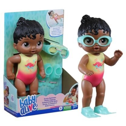 Baby Alive, Boneca, Sunny Swimmer - Cabelos Pretos, Acessórios Inclusos, 25 cm - A partir de 3 Anos (Brinquedos)