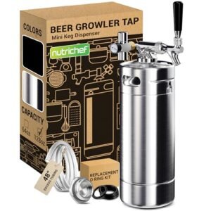 NutriChef Sistema de torneira pressurizada Growler - Kit Kegerator portátil de aço inoxidável com mini barril - Regulador de pressão de CO2 mantém carbonatação para cerveja artesanal, rascunho e (Cervejas)