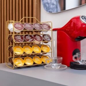 Suporte Cápsulas de Café 32 unidades Porta Reforçado Preto Dourado Organizador (Dourado) (Café)