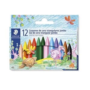 STAEDTLER Giz de Cera Triangular Jumbo - 12 Cores - Traço Suave, Cores Vivas, Resistente e Não Mancha – Formato Ergonômico Ideal para Crianças (Brinquedos)