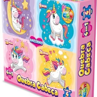 GGB Plast Puzzle Quebra Cabeça Infantil Unicórnios 4 Em 1 Para Meninas, Multicor (Brinquedos)
