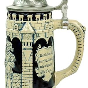 Caneca de cerveja com tampa azul cobalto gravada festiva Castelo Alemão Beer Stein da E.H.G. | 0,60 litros (Cervejas)