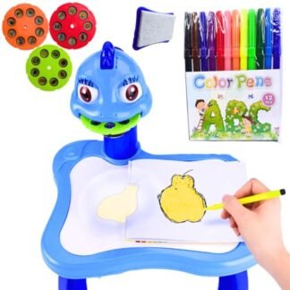 Mesa Projetora Desenho Infantil Mágica Lousa Com Slides Projetor Criativa Girafa Kids Educativa Led Didático Educacional (Azul) (Brinquedos)