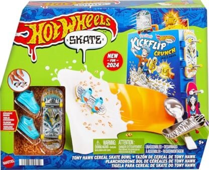 Hot Wheels Skate, Pista de Brinquedo Tony Hawk Bowl de Cereal com 1 Fingerboard Exclusivo e Par de Tênis de Skate Removíveis, Armazenamento para até 4 Fingerboards e 4 Pares de Tênis (Brinquedos)
