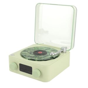 The Waves Vinyls Player, toca-discos de vinil vintage sem fio, alto-falante Bluetooth Waves Vinyls com luz ambiente e visor de hora, Waves Player sem fio, presente criativo (Verde) (Discos de Vinil)
