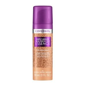 Covergirl Simply Ageless Skin Perfector Essence Foundation, 40 médios, matizado Skincare Makeup Hybrid, Sheer Tint, acabamento radiante, acabamento brilhante, fórmula vegana, 30 ml (Beleza)