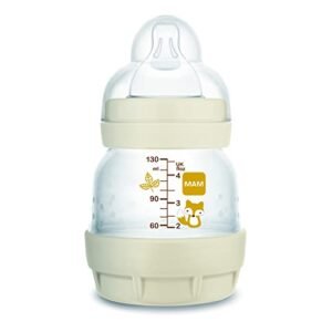 MAM Baby 1 Mamadeira Easy Start 130ml Anticólica e Menos Bolhas de Ar, para Crianças 0+ Meses Autoesterilizável e com Bico de Silicone Skinsoft, Neutra (Bebê)