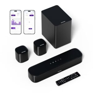 ULTIMEA Barra de som 5.1 com sistema de som surround virtual para TV, barra de som para Smart TV com 2 alto-falantes surround para home theater, controle de aplicativo, subwoofer com fio, potência (Equipamentos)