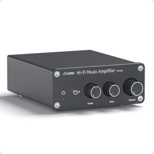 Amplificador Estéreo Mini Hi-Fi VEDO TB10D 100W x 2, Classe D, Chip TPA3116, Controle Graves/Agudos, Fonte Inclusa, Compatível Caixas de Som Home Theater Sala Escritório (Equipamentos)