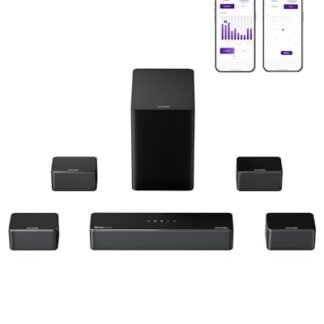 ULTIMEA Sistema de som surround 7.1 para TV com Dolby Atmos, controle de aplicativo, 4 alto-falantes surround com fio, barra de som de 460 W para Smart TV com subwoofer sem fio de 6,5 polegadas (Equipamentos)