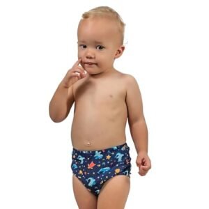 Sunga Infantil Estampada Poliamida Forrada Proteção UV Segura Fralda Confortável (BR, Idade, 6 Meses, Tubarao) (Bebê)