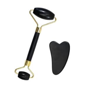 Massageador Facial Em Pedra Natural Jade 2 Em 1 Rolo Anti Estresse Placa Gua Sha Antirrugas Relaxamento Rosto Skincare Beleza Facial (Beleza)