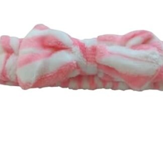 Faixa Tiara Para Maquiagem Skin Care Tiara Para Cabelo com Laço Lavar o Rosto (Rosa/Branco, Listrado) (Beleza)