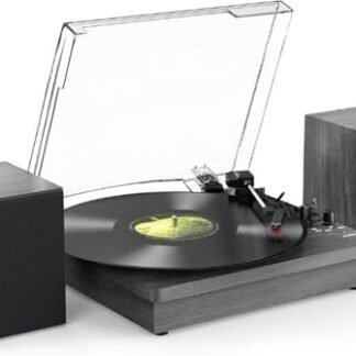 VEDO Toca-Discos Retro : Giradiscos 3 Velocidades (33/45/78 RPM) para Vinil com Bluetooth, Alto-Falantes Estéreo, Conversor LP/MP3 via USB - Madeira Elegante Preta | Presente para Colecionadores (Equipamentos)