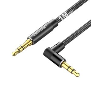 Cabo Auxiliar Jack P2 X P2 Macho 90° Audio 1m (UM) Metro VENTION Estéreo HIFI Banhado A Ouro Resistente Nylon para Carro Som Fone TRS Caixa de Som (Equipamentos)