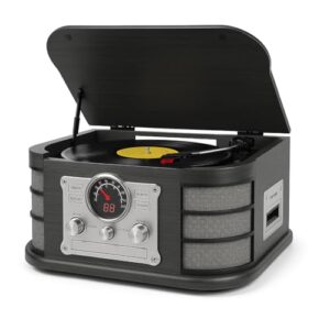 Vitrola Toca-Discos Retrô Spazio Ebony, Design Vintage com Controles Analógicos, Reprodutor de Vinil com Display Digital (Equipamentos)