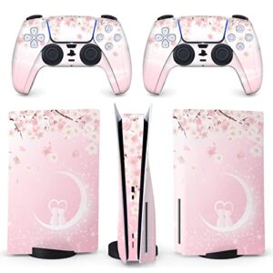 BelugaDesign Sakura Cat Skin PS5 | Anime Lua Coração Flor de Cerejeira Japonês | Vinil Rosa Branco | Compatível com Sony PlayStation 5 (Disco PS5) (Discos de Vinil)