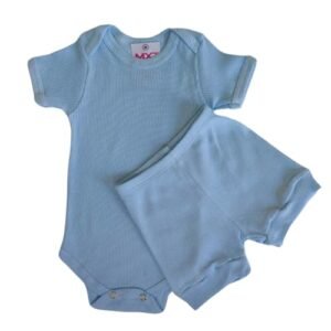 Kit Conjunto Body Short Tapa Fralda Bebê Liso Menino Menina Manga Curta Antialérgico Malha Algodão Canelado MXC BRASIL (Azul Bebê, GG (9 á 18 mês)) (Bebê)