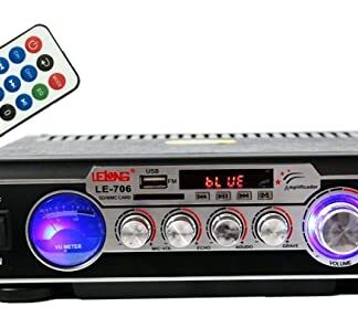 Lelong Receiver Amplificador de som com 2 canal karaokê e bluetooth, Preto, LE-706 (Equipamentos)