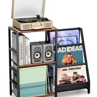 FEKTIK Suporte de exibição de disco de vinil, suporte de toca-discos com espaço de armazenamento de discos de vinil de 3 níveis, mesa de toca-discos retrô com até 200 álbuns, suporte para discos de (Equipamentos)