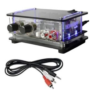 Mini amplificador de som áudio para caixa acústica de som, pc, notebook, tablet, MBORG RC40 com Cabo P2/RCA para casa, loja, salas, consultórios, salas de aula, para caixas acústicas de 30 a 50 w (Equipamentos)