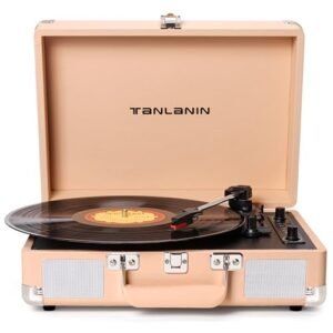 Toca-discos Bluetooth vintage portátil com gravação USB, alto-falantes embutidos (Equipamentos)