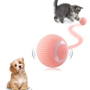 JINGSHUBO Bola de brinquedo interativa para gatos, brinquedo inteligente recarregável por USB, brinquedo para gatos com luz e bola auto-giratória (rosa) (Brinquedos)