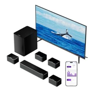 ULTIMEA Barra de som 7.1 canais com subwoofer sem fio, sistema de som surround virtual para Smart TV, 4 alto-falantes surround com fio, potência máxima de 410 W, controle de aplicativo, sistema de som (Equipamentos)