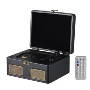 Retro CD Player Multifuncional Tipo Bandeja BT Player Turntables USB Drive Playback CD Player Portátil com Controle Remoto Embutido 2 Alto-falantes Recarregável Sem Fio Música (Preto) (Equipamentos)