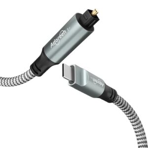 Adoreen Cabo de áudio óptico digital unidirecional USB C para Toslink de 1,8 m, USB 2.0 macho para porta SPDIF macho adaptador de fibra óptica, trançado para TV/soundbar, Sony PS5, alto-falante - não (Equipamentos)