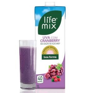 LIFE MIX - Suco de Uva com Cranberry Natural Baixa Caloria - Sem Conservantes e Corantes, Sem Adição de Açúcares - Vitaminas C e D, Cálcio, Fibras e Ácido Fólico - Vegano - 1L (CDs)
