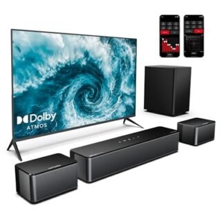 ULTIMEA Barra de som 5.1 com Dolby Atmos, sistema de som surround de 410 W, barra de som para TV, barra de som com subwoofer sem fio, alto-falantes surround e graves ajustáveis para TV, controle de (Equipamentos)