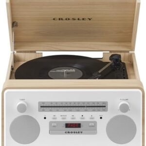 Crosley CR7024A-NA Carter toca-discos de vinil Bluetooth 7 em 1, toca-discos de 3 velocidades, toca-discos de CD, rádio AM/FM, natural (CDs)