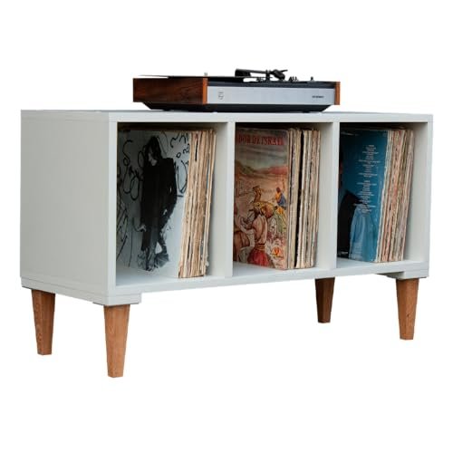 Serena Estantes Rack Para Vinil e Toca Discos PENY (Off-White) - 2 Prateleiras - Art Deco - 189 Discos - 36,5 x 90 x 40 cm (Discos de Vinil)