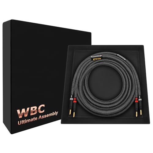 WORLDS BEST CABLES ULTIMATE - 8 AWG - Ultra-Pure OFC - Cabo de alto-falante audiófilo HiFi premium para canal central com plugues banana dourados Eminence e jaqueta de tweed de carbono (Equipamentos)