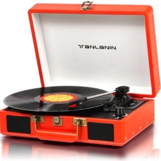 TANLANIN Gira-discos de vinil portátil com Bluetooth e gravação USB, reprodutor de discos vintage de mala com altifalantes estéreo integrados, gira-discos de 3 velocidades, RCA/AUX/conector para (Equipamentos)