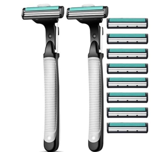 Kit 2 Aparelho de Barbear com 2 Lâminas de Aço Inox, 8 Cartuchos de Refil, com Fita Lubrificante, Antialérgico Depilação Barba (Aparelhos de Cuidados Pessoais)